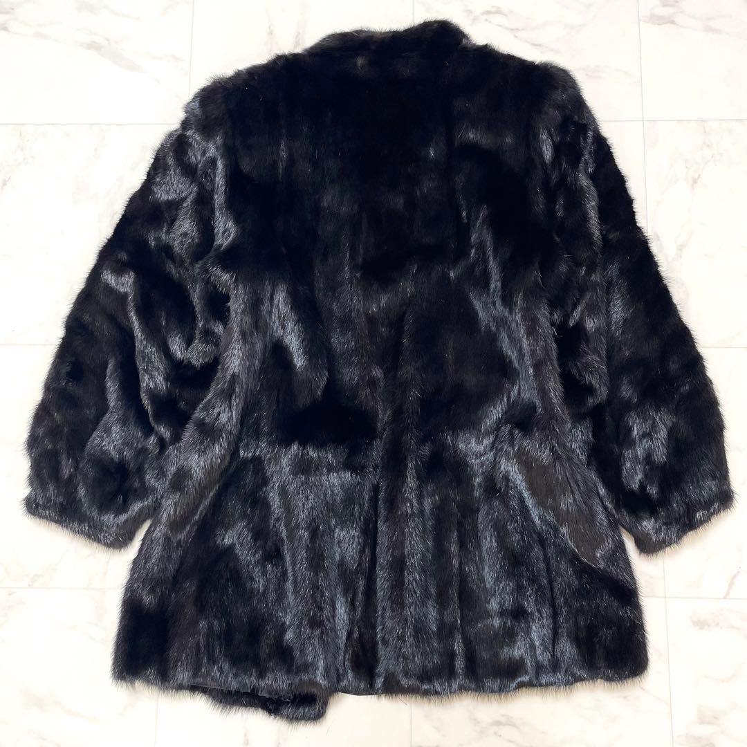 極美品 SAGA サガミンク 銀タグ ファーコート 花柄刺繍 ブラック 13