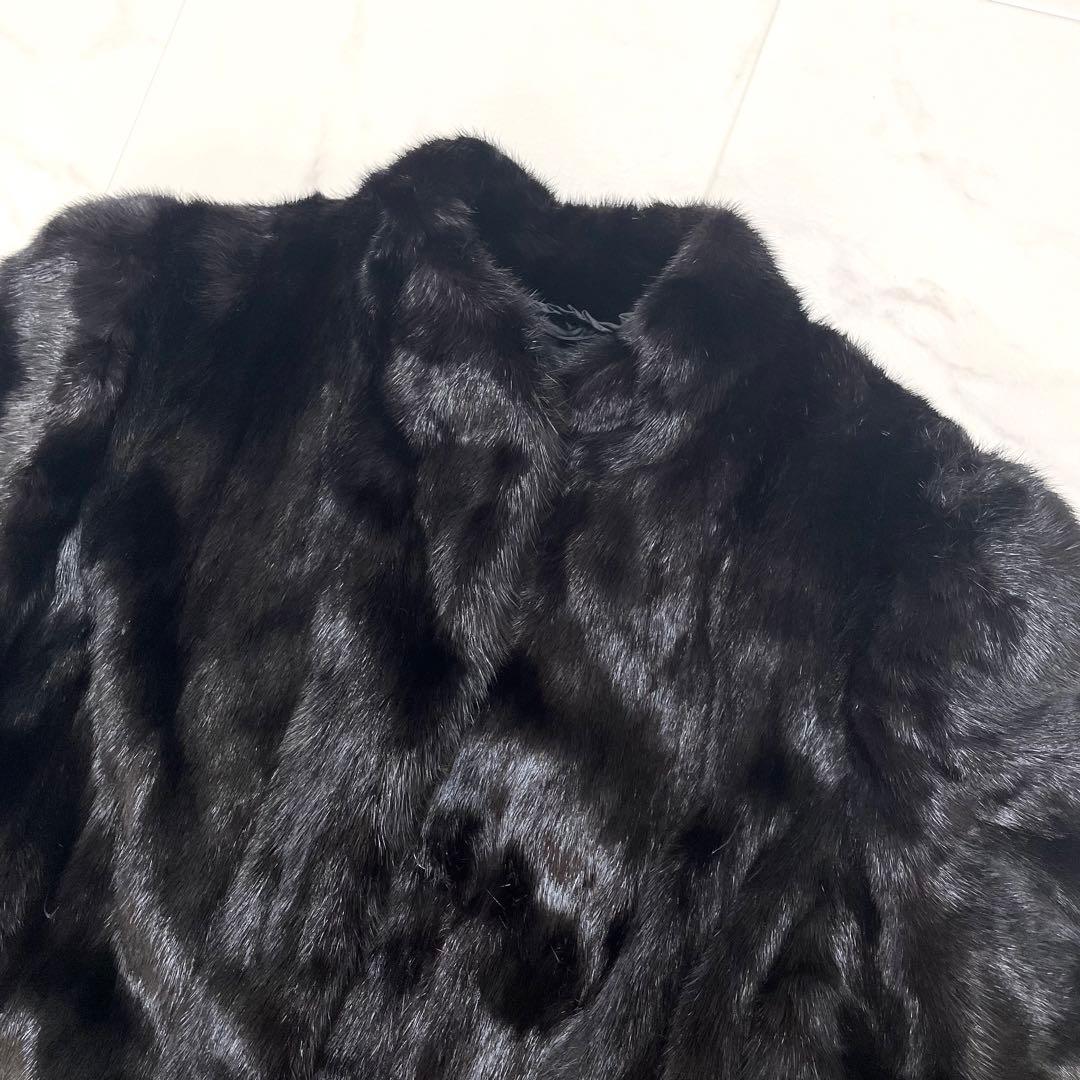 極美品 SAGA サガミンク 銀タグ ファーコート 花柄刺繍 ブラック 13