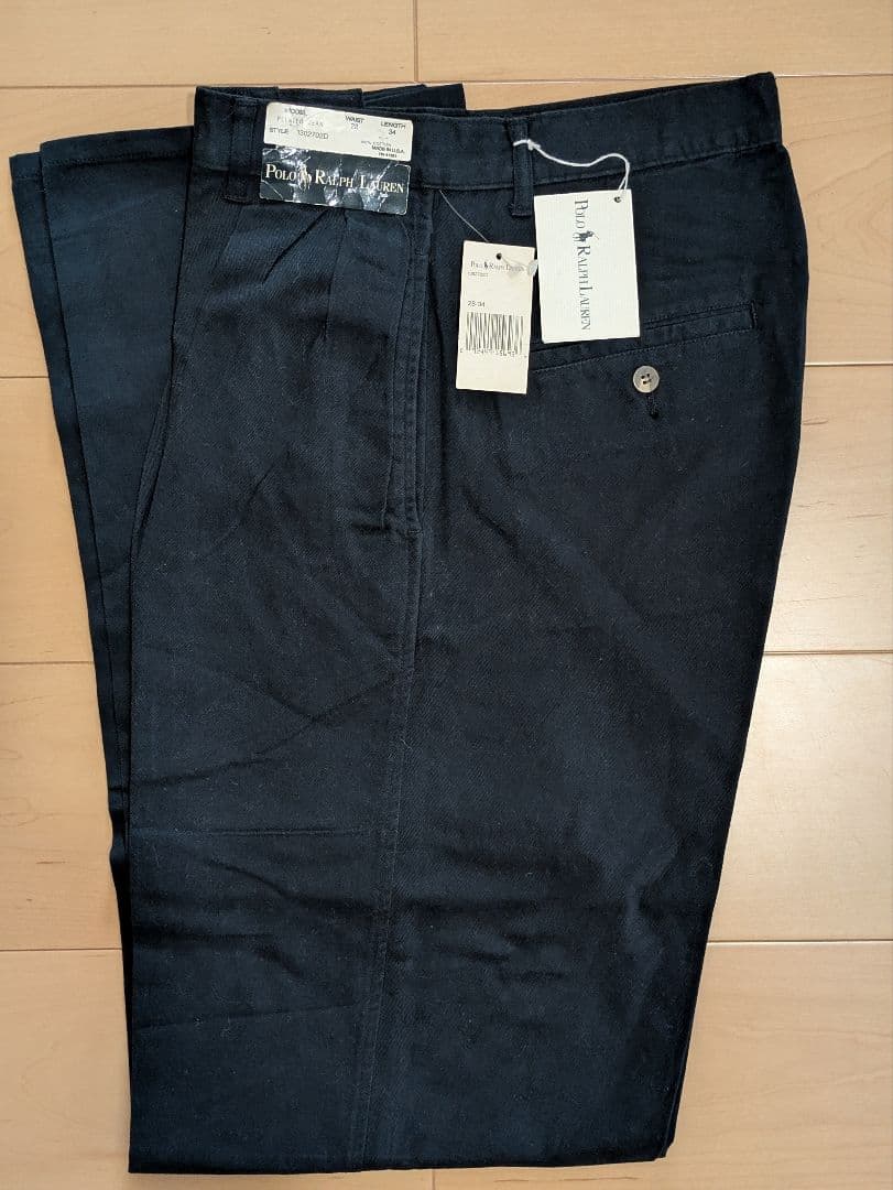 デッドストック 90s ポロ ラルフローレン ネイビー ツータック チノ