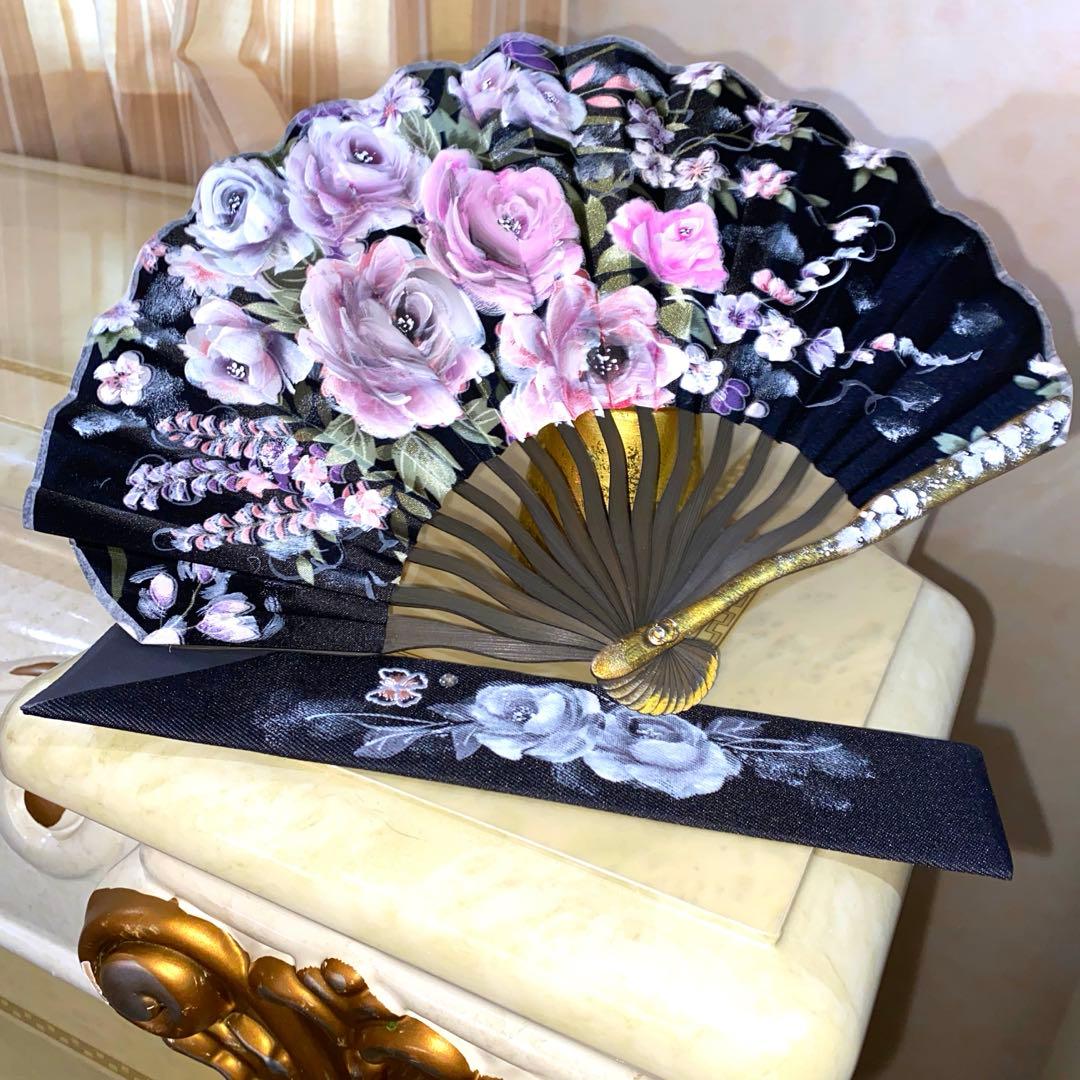 トートバック スマホポシェット 薔薇 手描き トールペイント