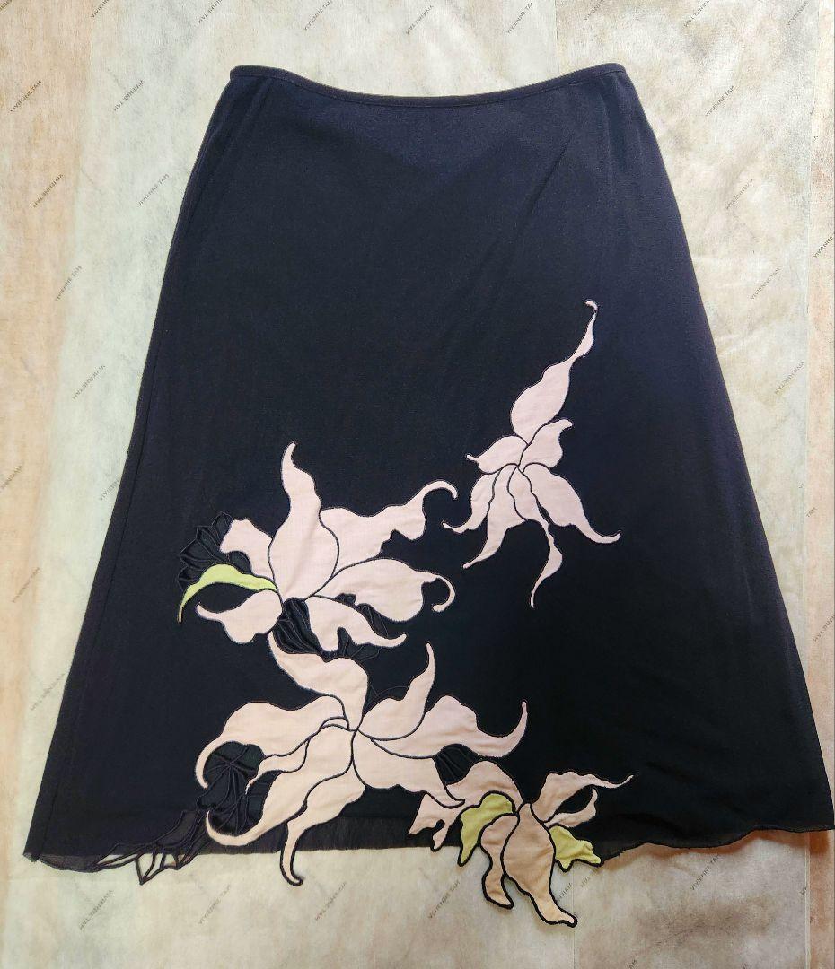 ヴィヴィアンタム・花柄・刺繍スカート ・サイズ1・香港製 Passport stamp print net スカート｜VIVIENNE TAM（ヴィヴィアンタム