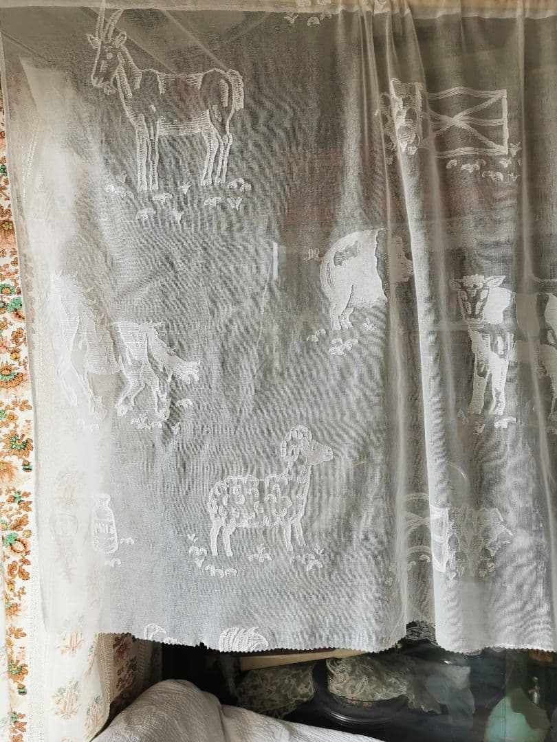 17日特別価格✾アンティーク牧場マドラスレース 酪農 羊馬山羊豚鶏