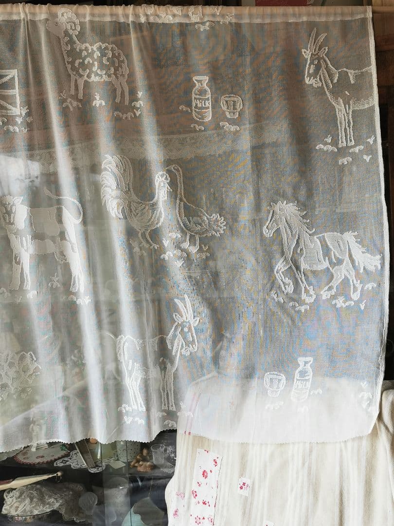 17日特別価格✾アンティーク牧場マドラスレース 酪農 羊馬山羊豚鶏