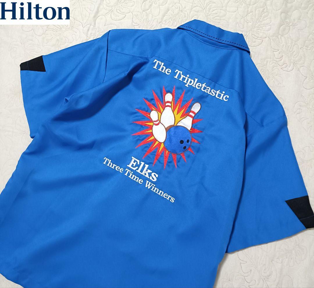 入手困難 美品 ヒルトン 両面刺繍 ボーリングシャツ ボーリングピン XL