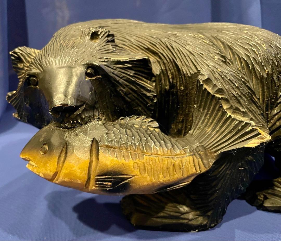 昭和レトロ 】 ☆熊の置物☆ 木彫り 北海道 伝統工芸品 民芸品 木彫り