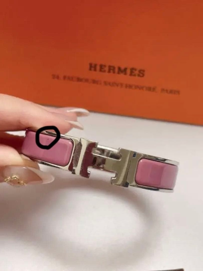 HERMES エナメルブレスレット 《クリックH》　ローズナカラット　シルバー
