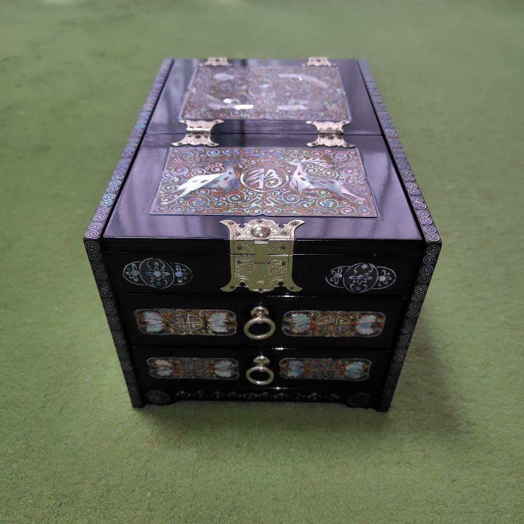 螺鈿細工 収納ボックス 2引き出し ミラー付き vnsz-710z_02.jpg