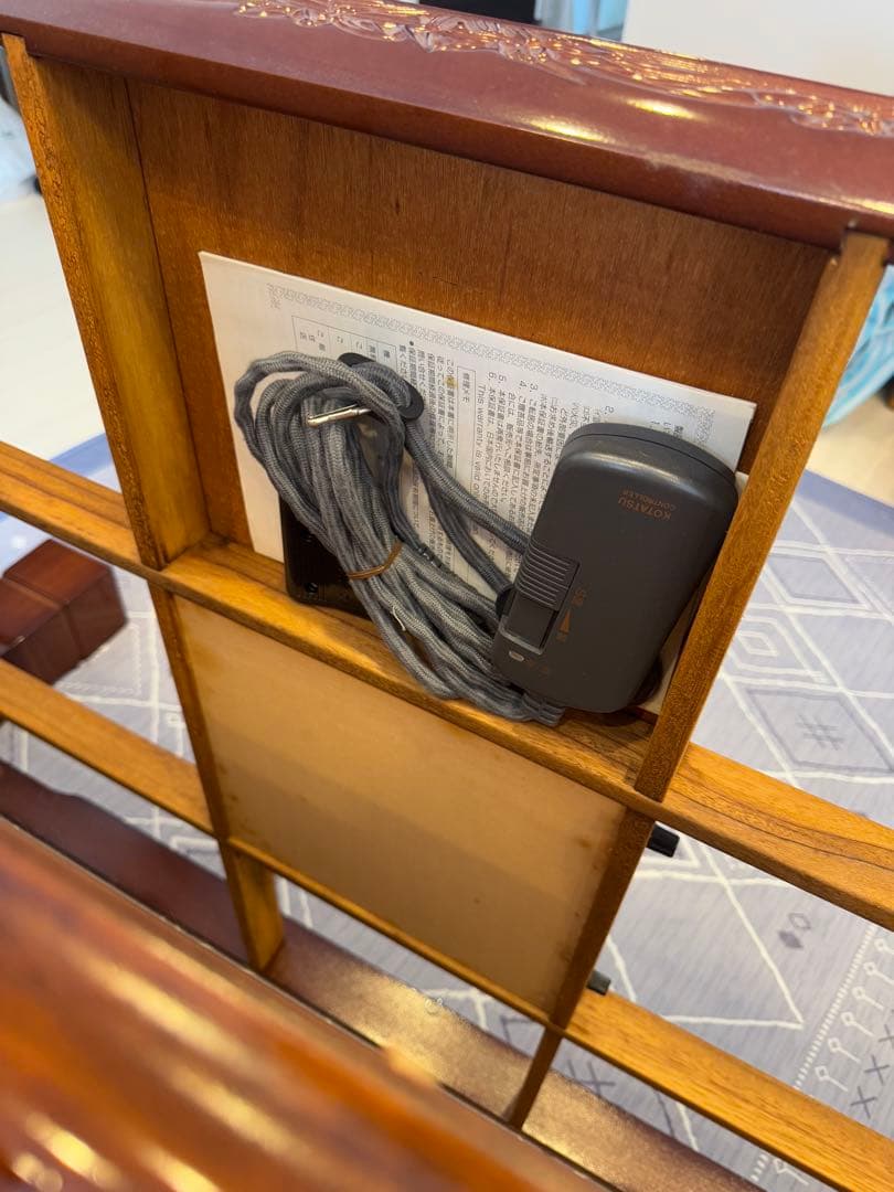 木製彫刻入り座卓こたつ ダークブラウン