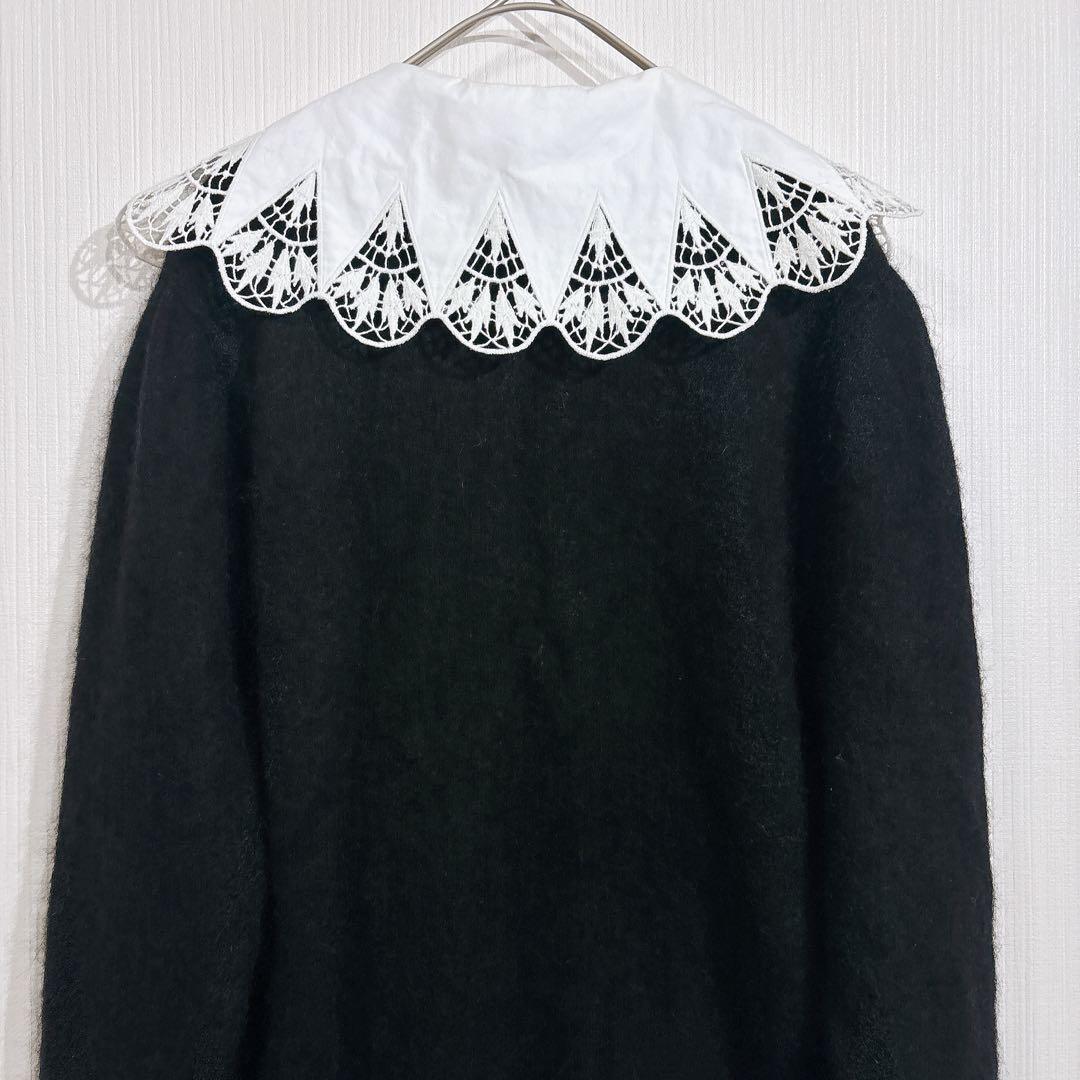 sandro サンドロ アルパカ シャギー ニット レースカラー ブラック