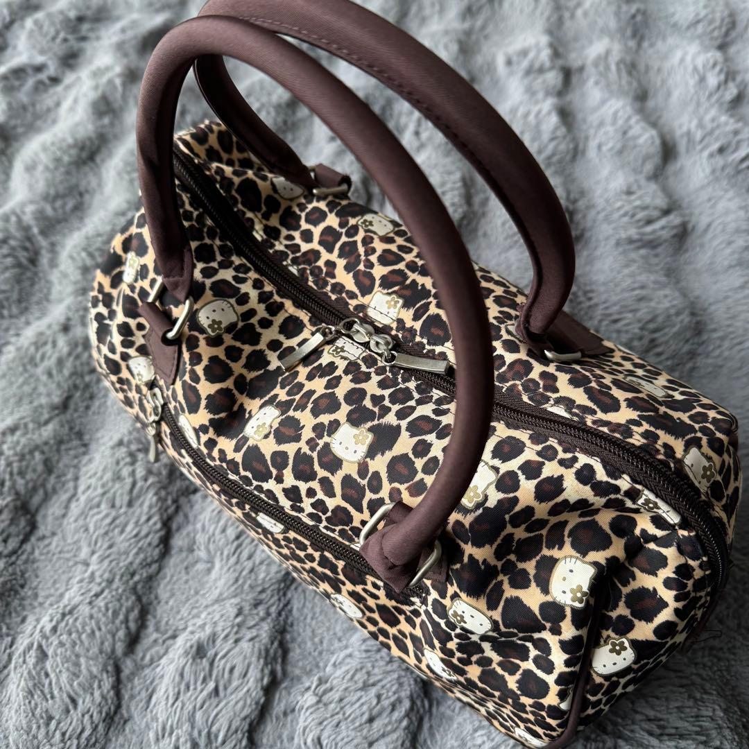 ハローキティ レオパード 総柄 ヒョウ柄 ボストンバッグ ブラウン