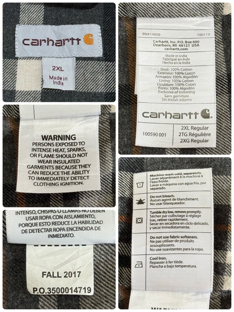 カーハート ダック地 シャツジャケット 裏地 ビッグシルエット 黒 2XL