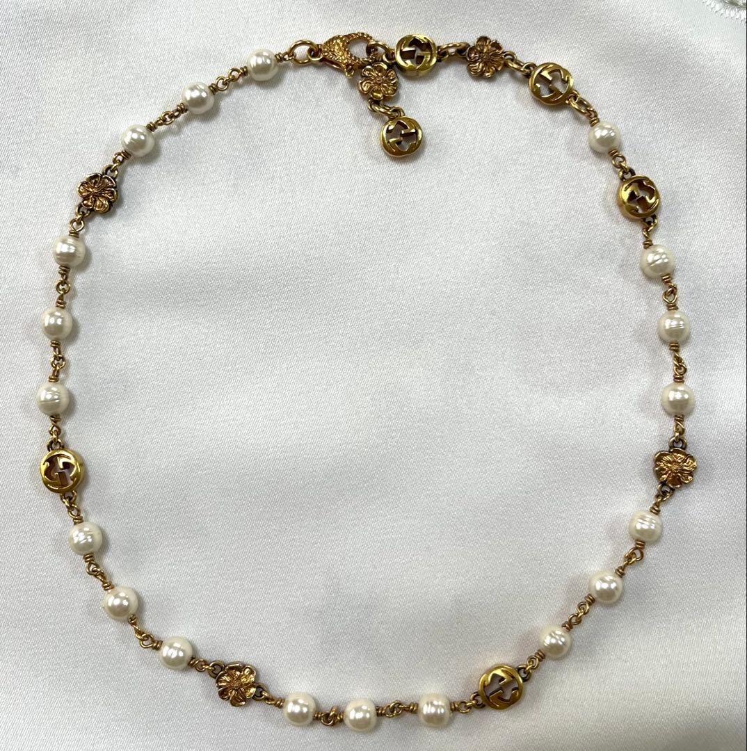 永瀬廉着用】GUCCI インターロッキングG フラワー パール ネックレス