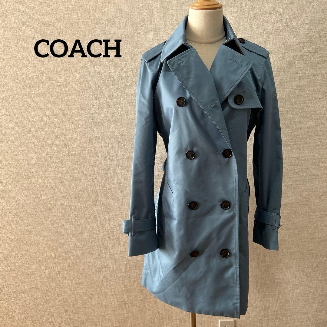 新品】COACH トレンチコート ライトブルー M - メルカリ