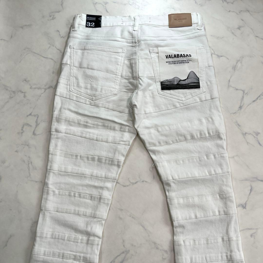 バラバサスvalabasas パネルダメージフレアスキニーデニム ホワイト 32