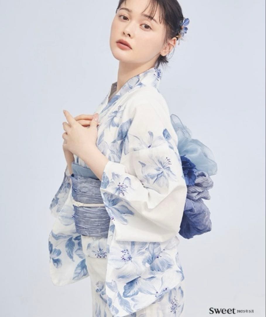 匿名配送 sugar ブルー 浴衣【3点セット】 即日発送】クラシカルローズブルー浴衣【浴衣3点セット 浴衣/帯/下駄