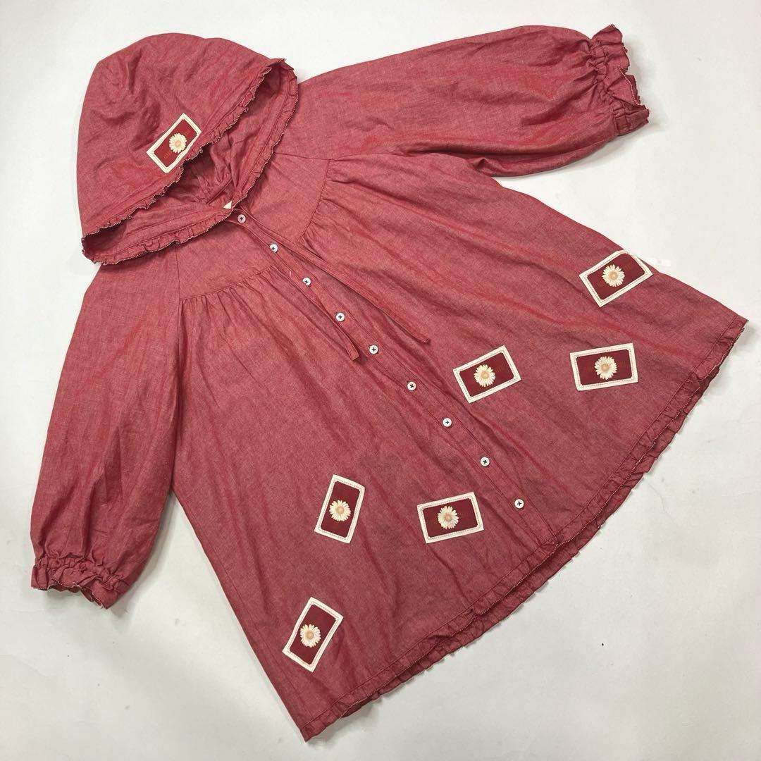 試着のみ】ピンクハウス 赤ダンガリー ひな菊ワッペン使い ブラウス