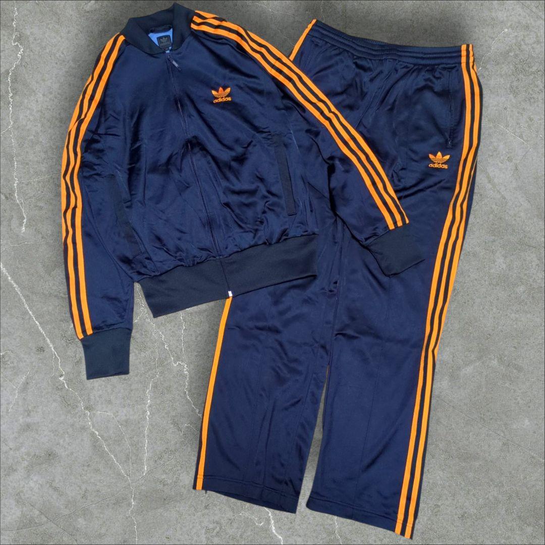 adidas ネイビーオレンジ ジャージ トラックパンツジャケット