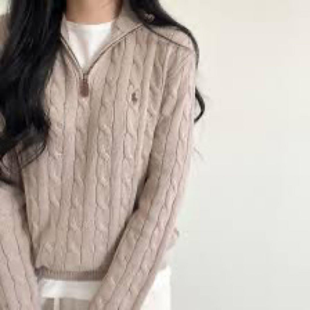 ラルフローレン ケーブル ハーフジップニット XS モカベージュ