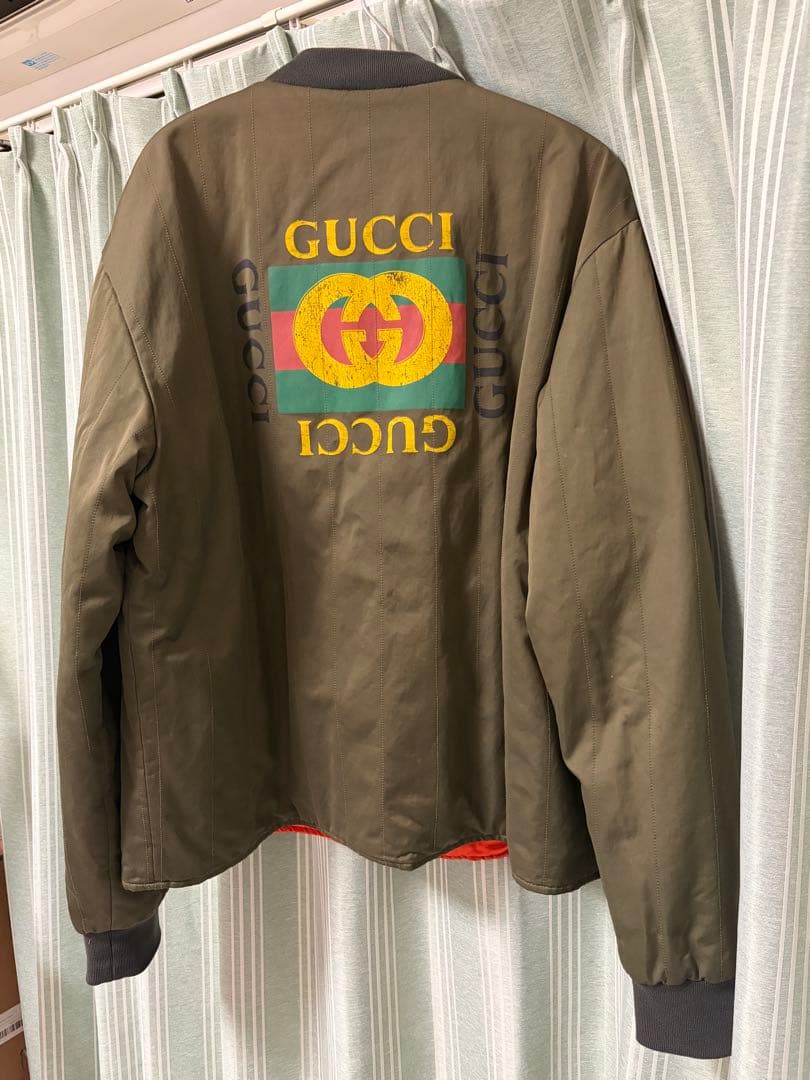 GUCCI 猫刺繍 MA-1ジャケット オリーブグリーン - メルカリ