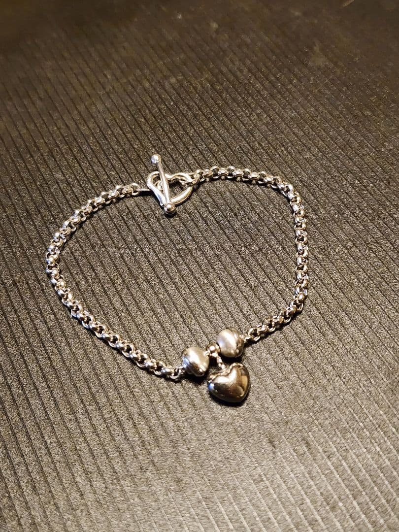 Pt850刻印あり シルバーハートチャームブレスレット ジルコニア オープンハート チャーム ブレスレット シルバー 925
