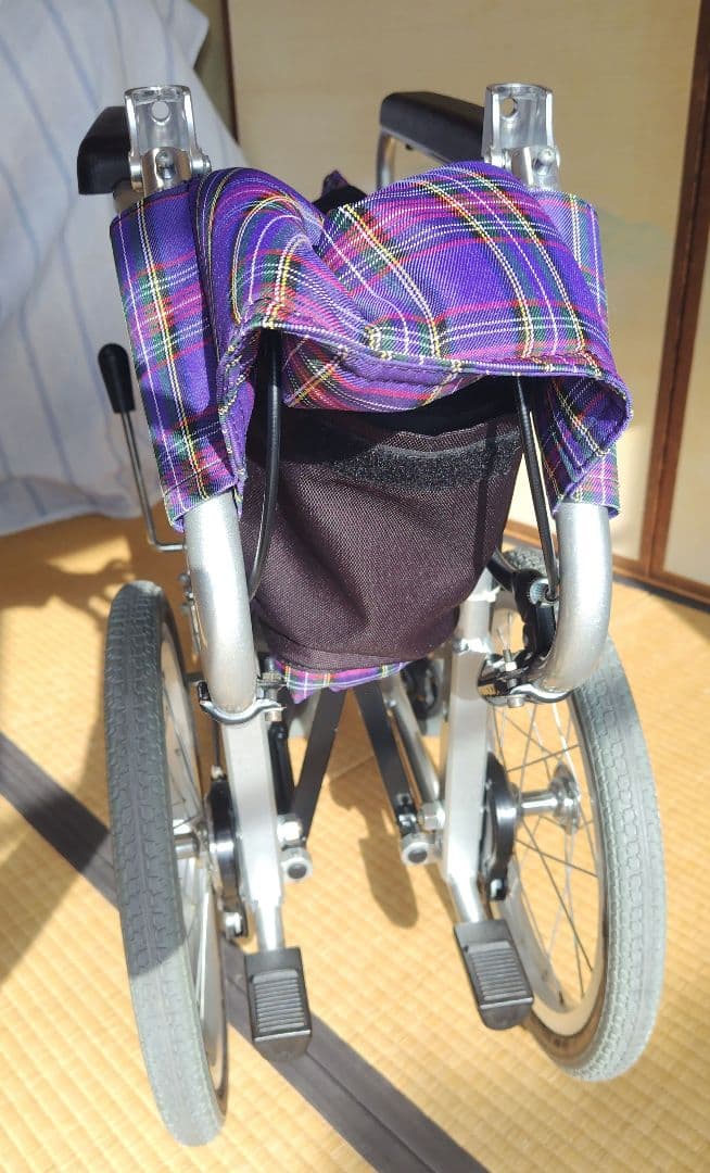 カワムラ KAJ402SB 紫色チェック柄 介助用車椅子 カワムラサイクル