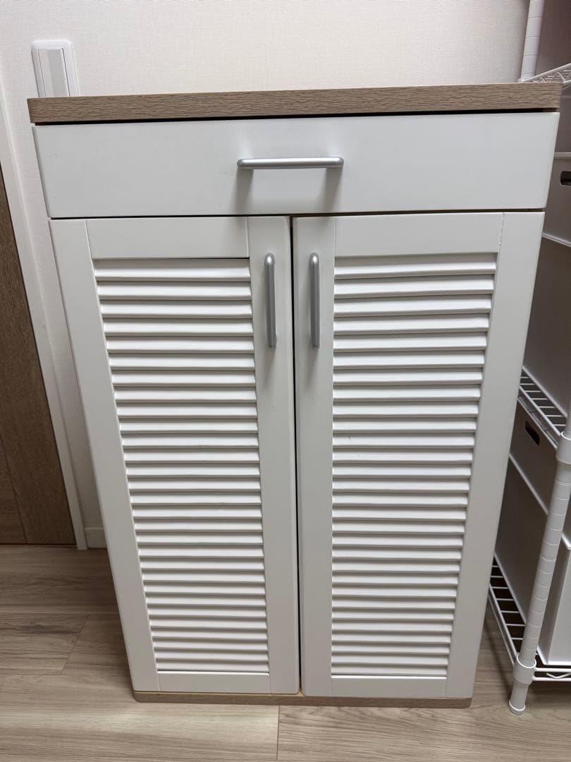 収納キャビネット ホワイト 木目調 オープン収納付き キャビネット 収納棚 (約)幅90×奥行38(取手含む:40