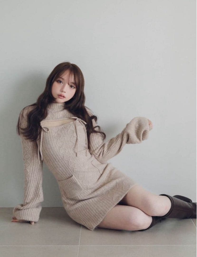 andmary Bebe ribbon mini dress beige 正規品 - メルカリ