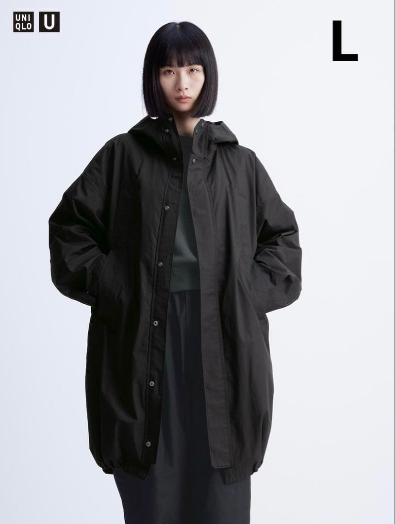 UNIQLOU ユニクロユー ユーティリティフーデッドコート ブラック L