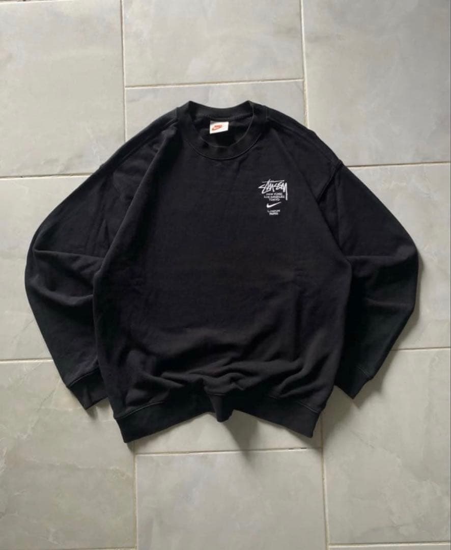 NIKEStussy ブラック スウェット トレーナー Nike x Stussy Wash Crew Fleece - Black (SS23) Size Medium✓Brand