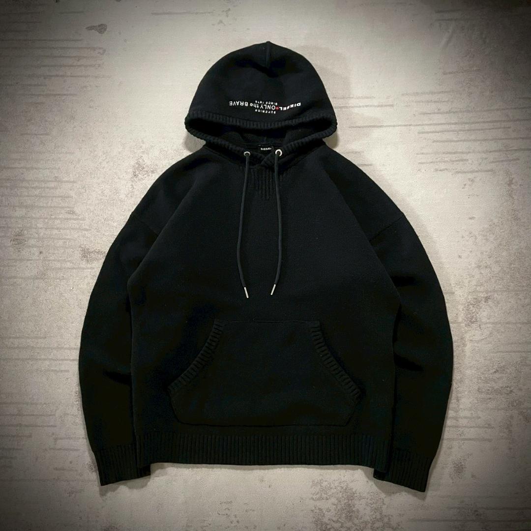 超美品 DIESEL 近年 厚手 ニット パーカー イタリア製 DIESEL (ディーゼル) マーブルウォッシュ プルオーバー パーカー