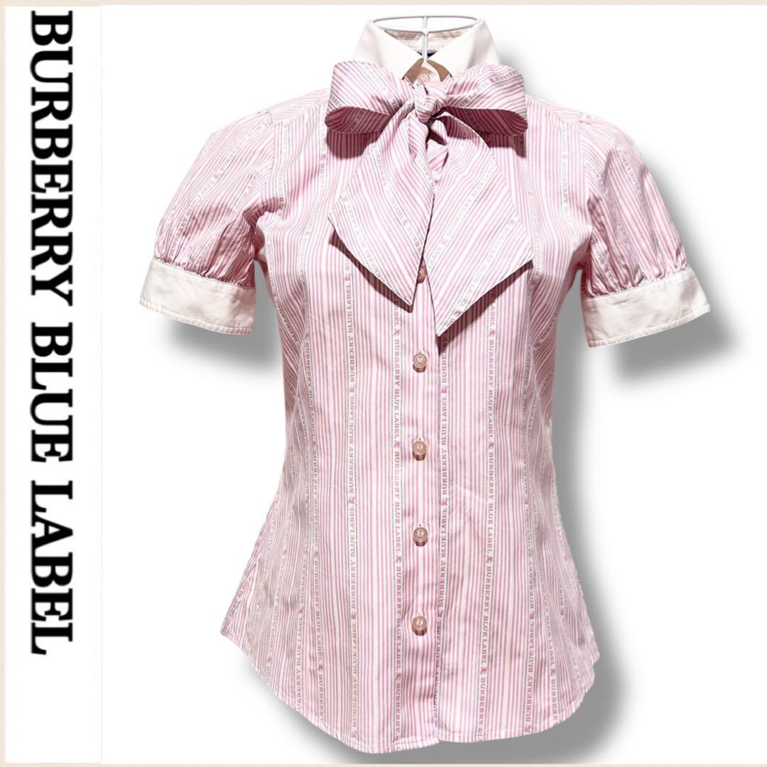 美品 バーバリー ブルーレーベル シャツ リボン ボウタイ ブラウス ピンク 美品 バーバリー ブルーレーベル シャツ リボン ボウタイ ブラウス