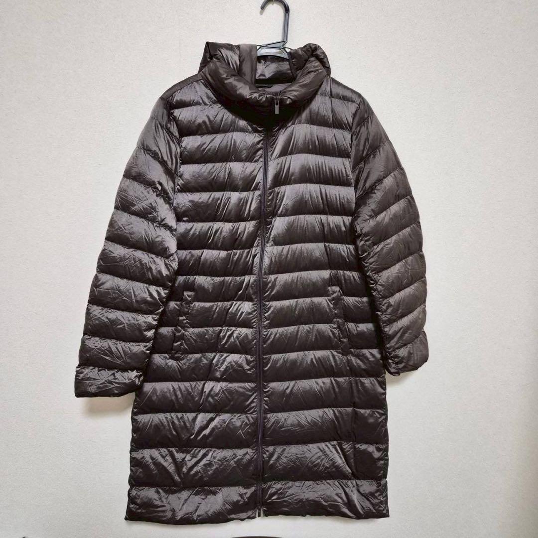 ユニクロ ウルトラライトダウン ロングコート 収納袋付き ブラウン XL