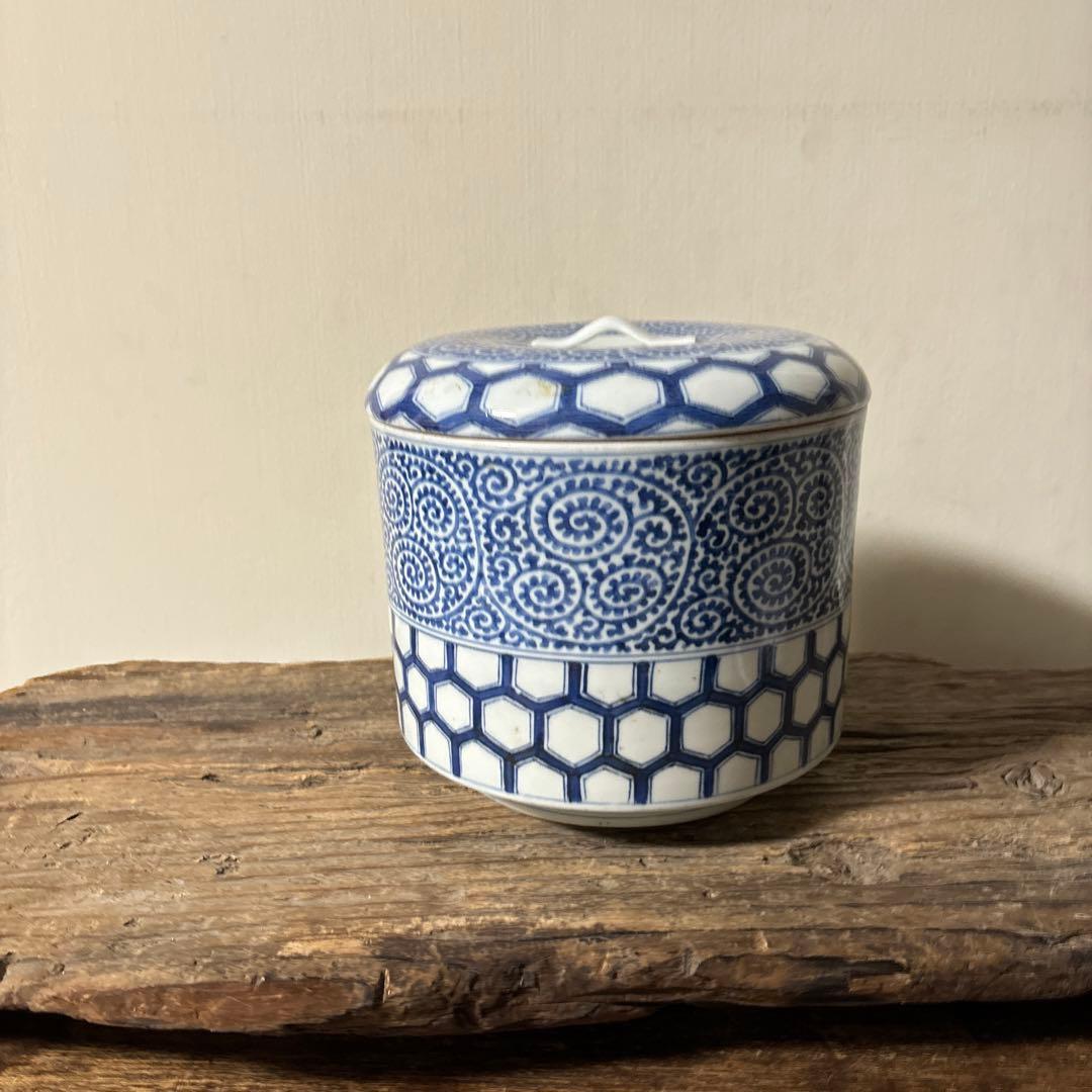 古伊万里たこ唐草蓋物 アンティーク 古道具 骨董 蕎麦猪口 検:李朝