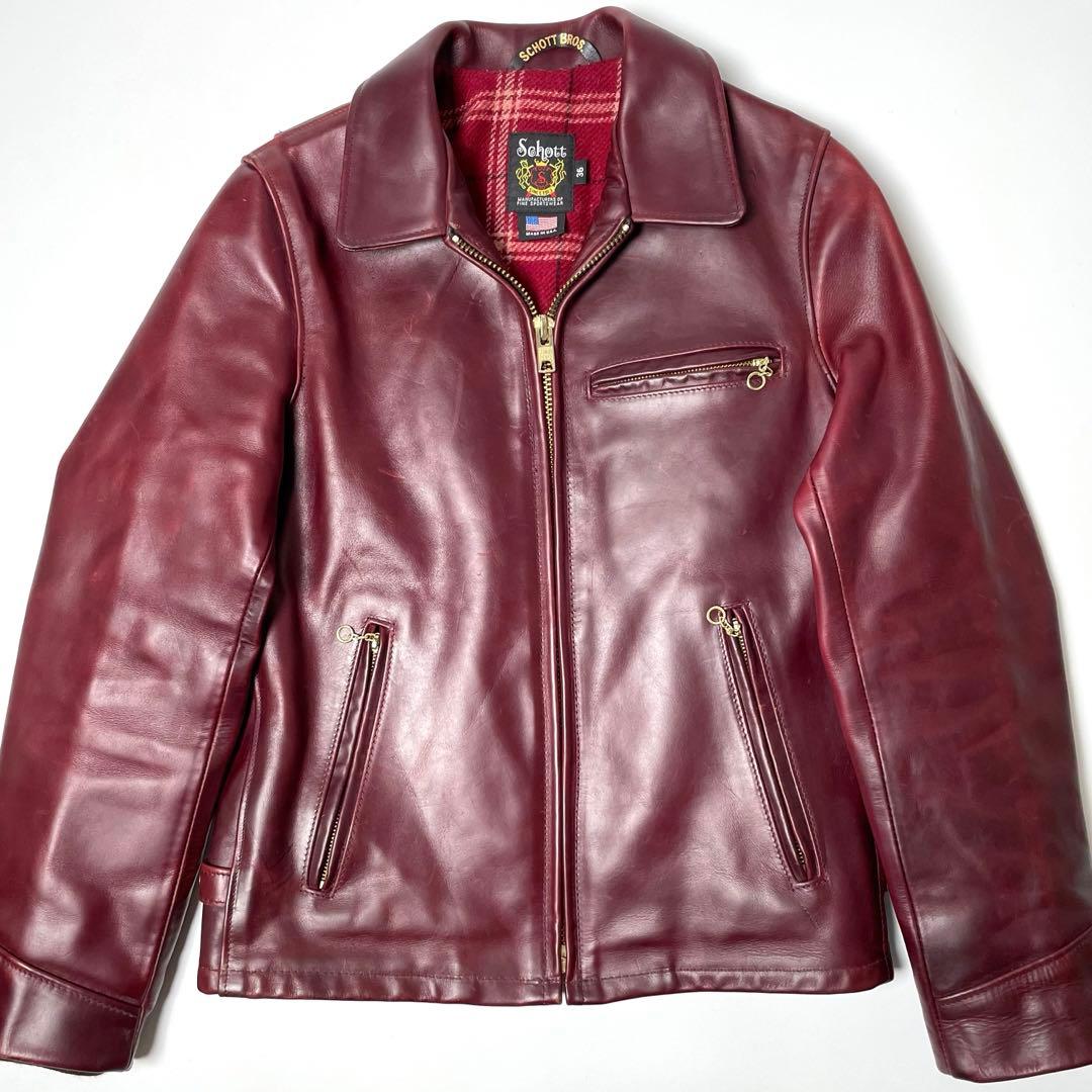 米国製】Schott レザー ライダースジャケット バーガンディ 牛革 本革