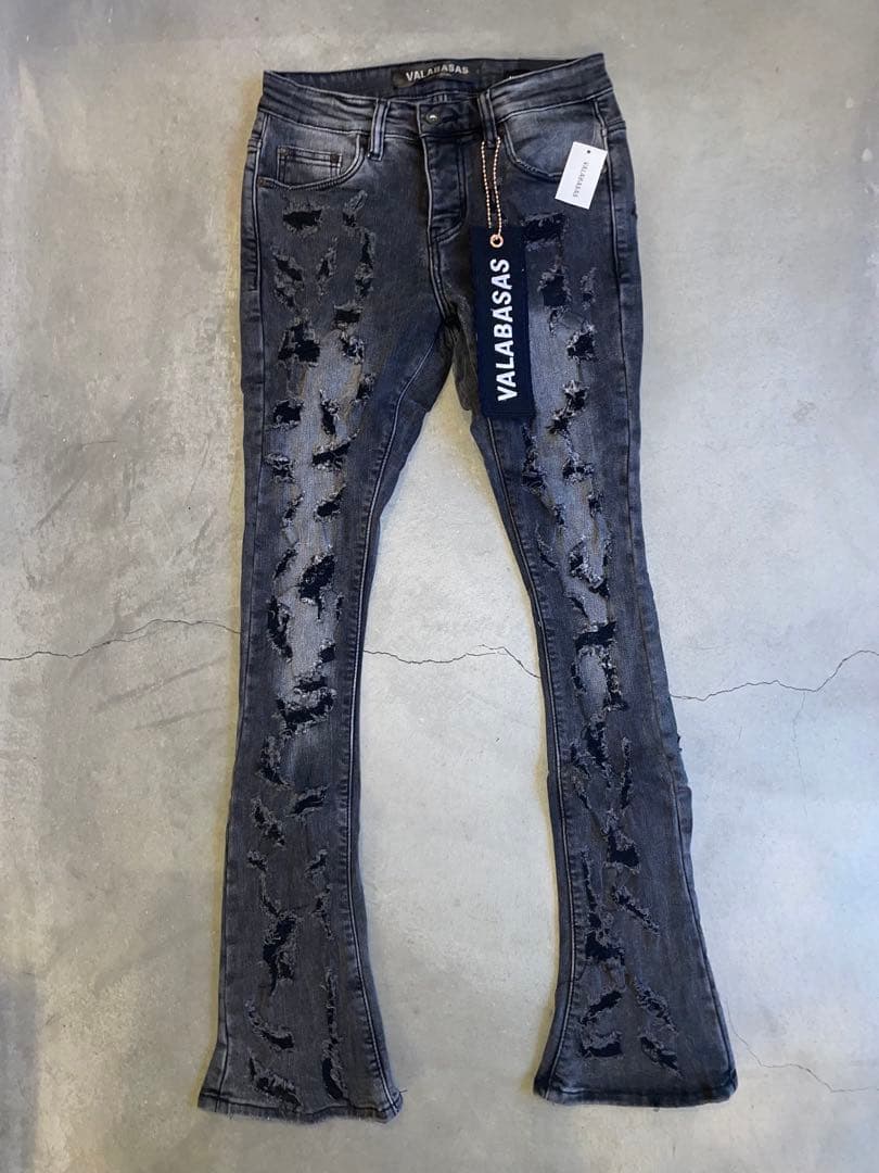バラバサスvalabasas ハードクラッシュストレッチフレア グレーデニム