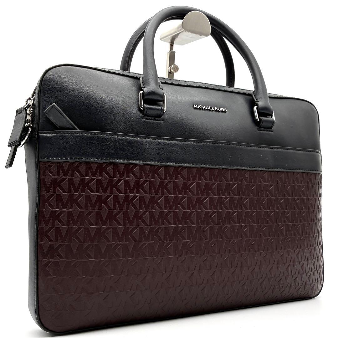 極美品 マイケルコース ビジネスバッグ 総柄 ロゴ A4 PC可 ボルドー 紺 極美品 マイケルコース ビジネスバッグ 総柄 ロゴ A4 PC可 ボルドー 紺