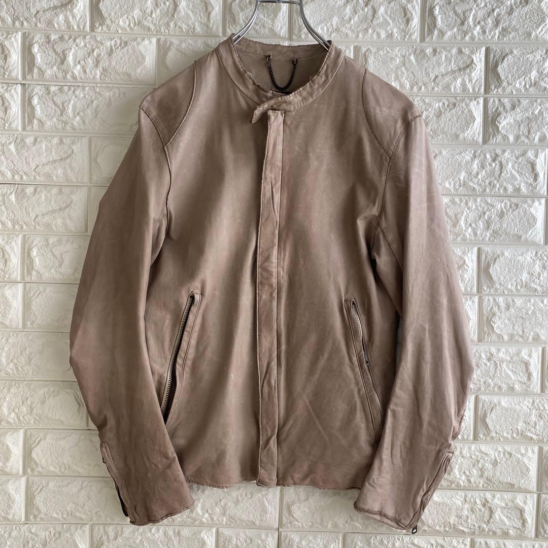 牛革】 Sisii ベージュ レザージャケット スタンドカラー S 4434