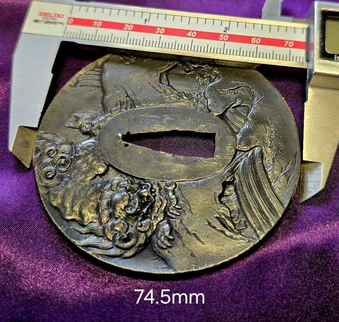 銅製 獅子 大型鍔 大刀用
