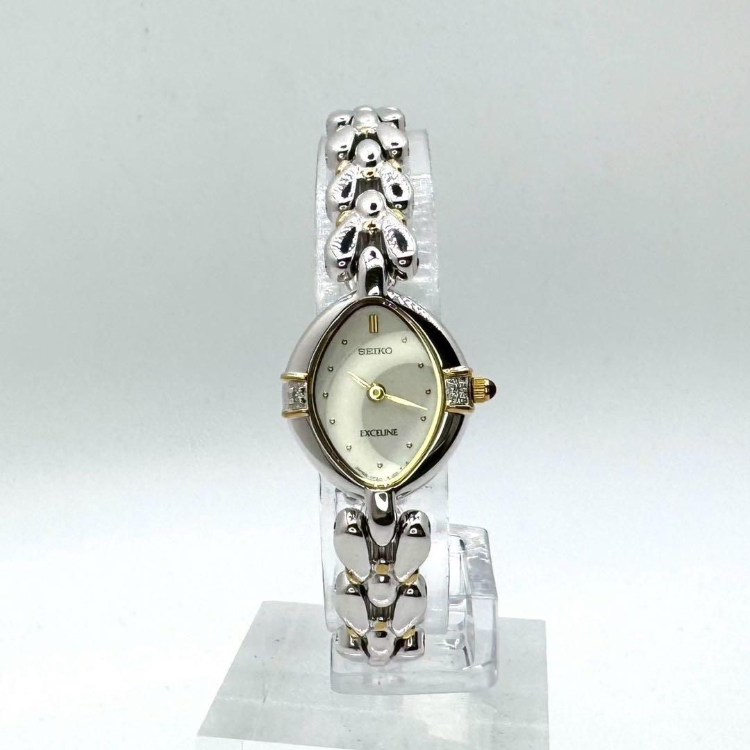 新品電池✨稼働 セイコー エクセリーヌ 2Pダイヤ 1Pオニキス ブレス