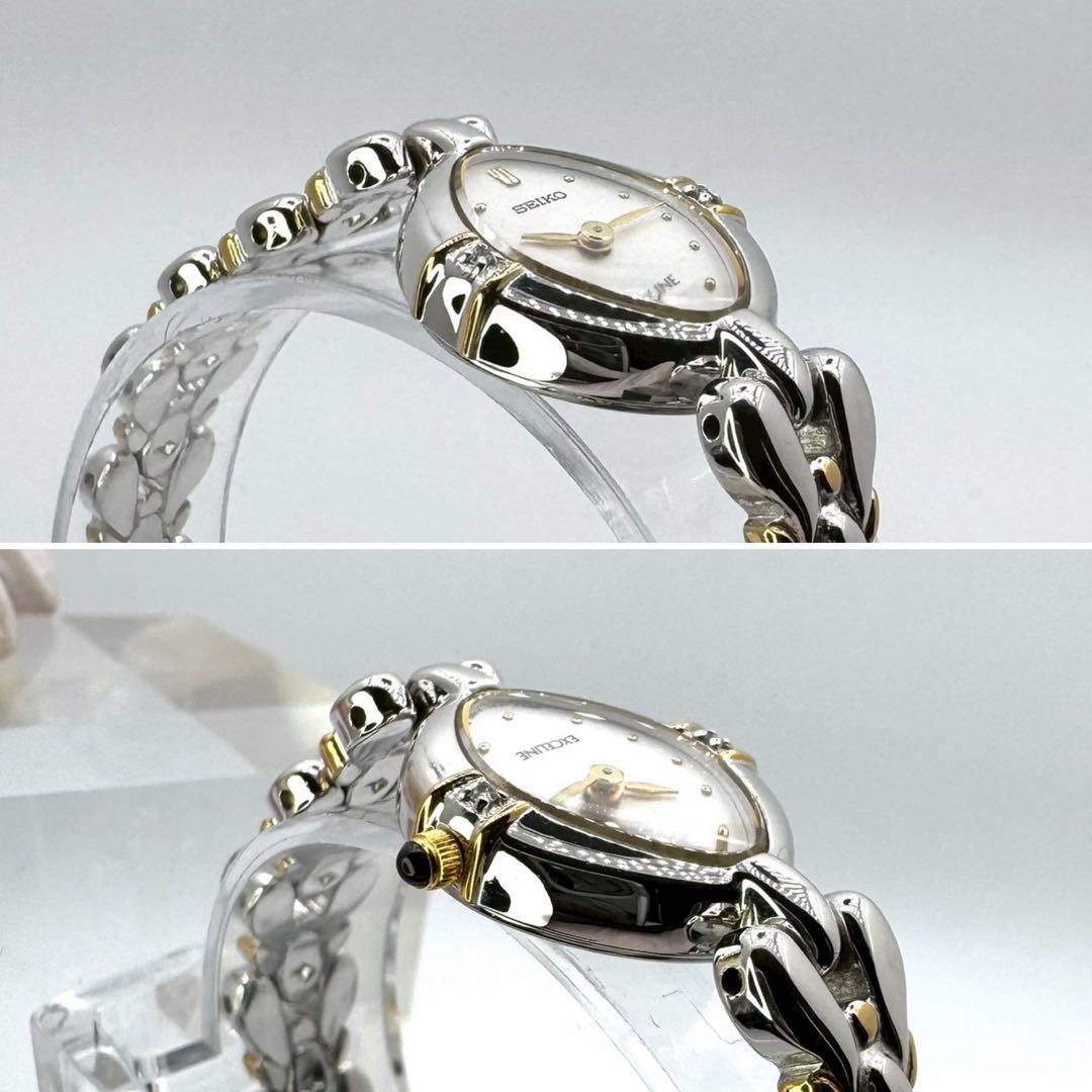 新品電池✨稼働 セイコー エクセリーヌ 2Pダイヤ 1Pオニキス ブレス