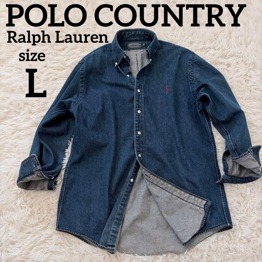 美品】ポロラルフローレン ポロカントリー デニムシャツ L 濃紺 ポニー