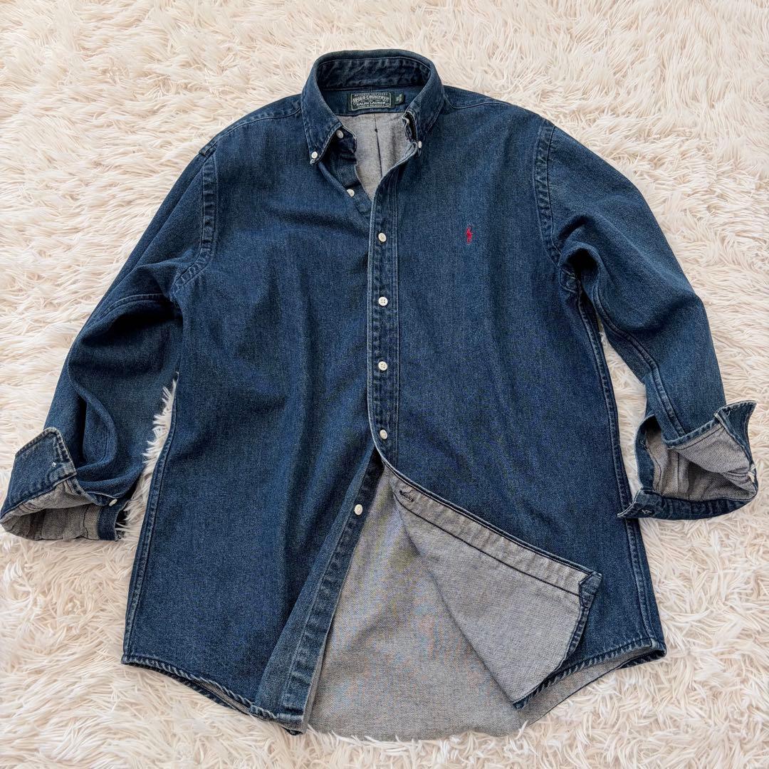 美品】ポロラルフローレン ポロカントリー デニムシャツ L 濃紺 ポニー