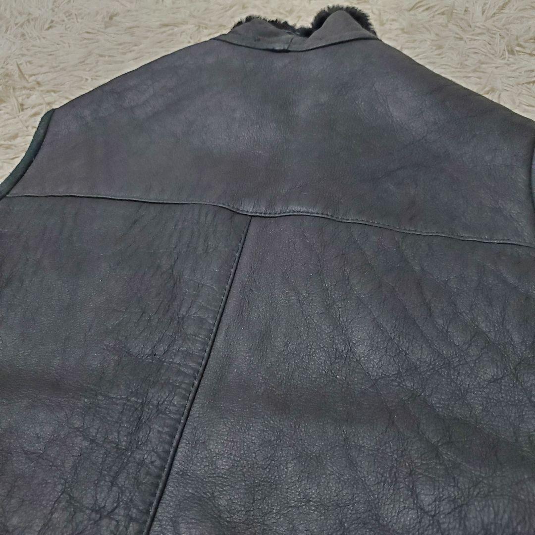 極美品 ブルガリア製 リアルムートンベスト 羊革 ラムレザー XL 黒