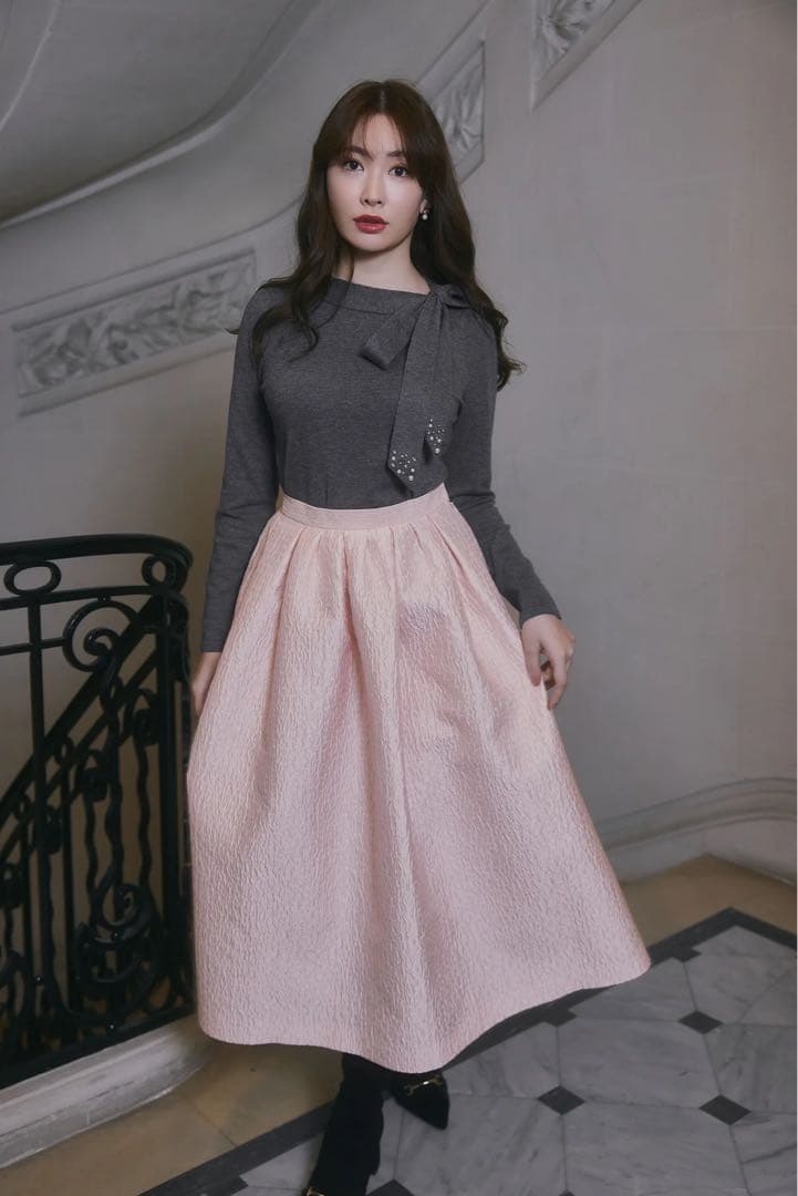 her lip to Dot Jacquard Flared Skirt 【M】 Dot Jacquard Flared Skirt