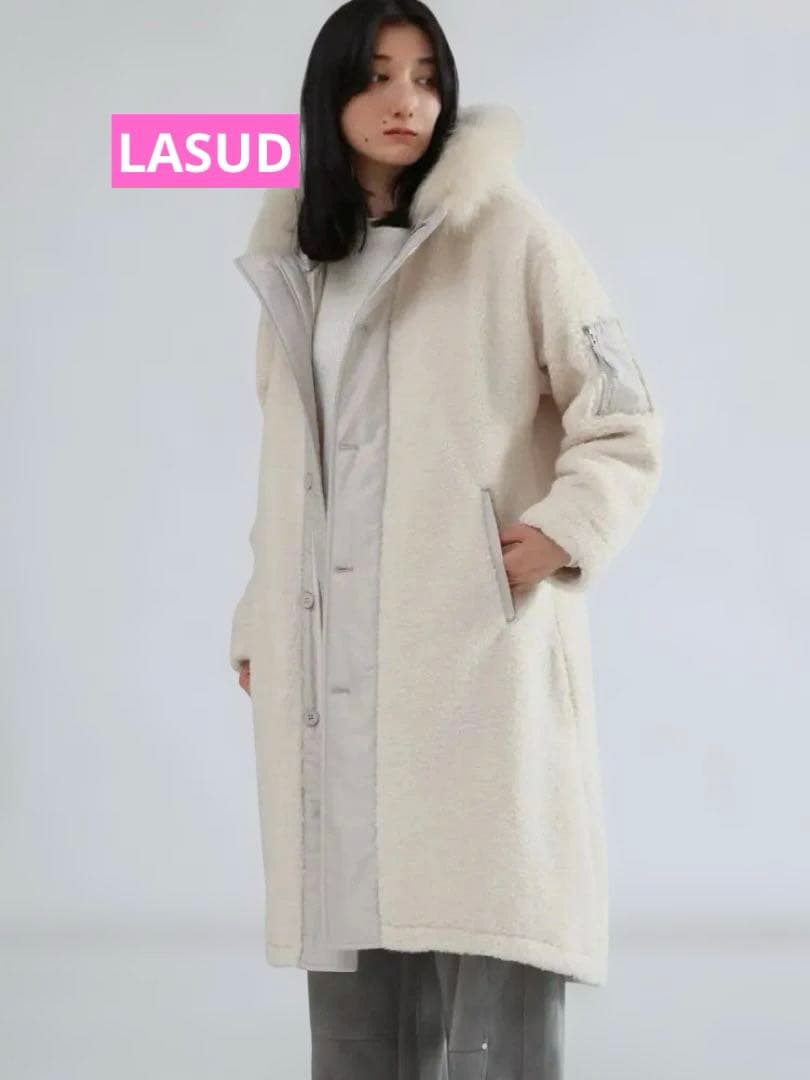 LASUD ファーボアコートアイボリー 未使用品 サイズ9号 定価34000円