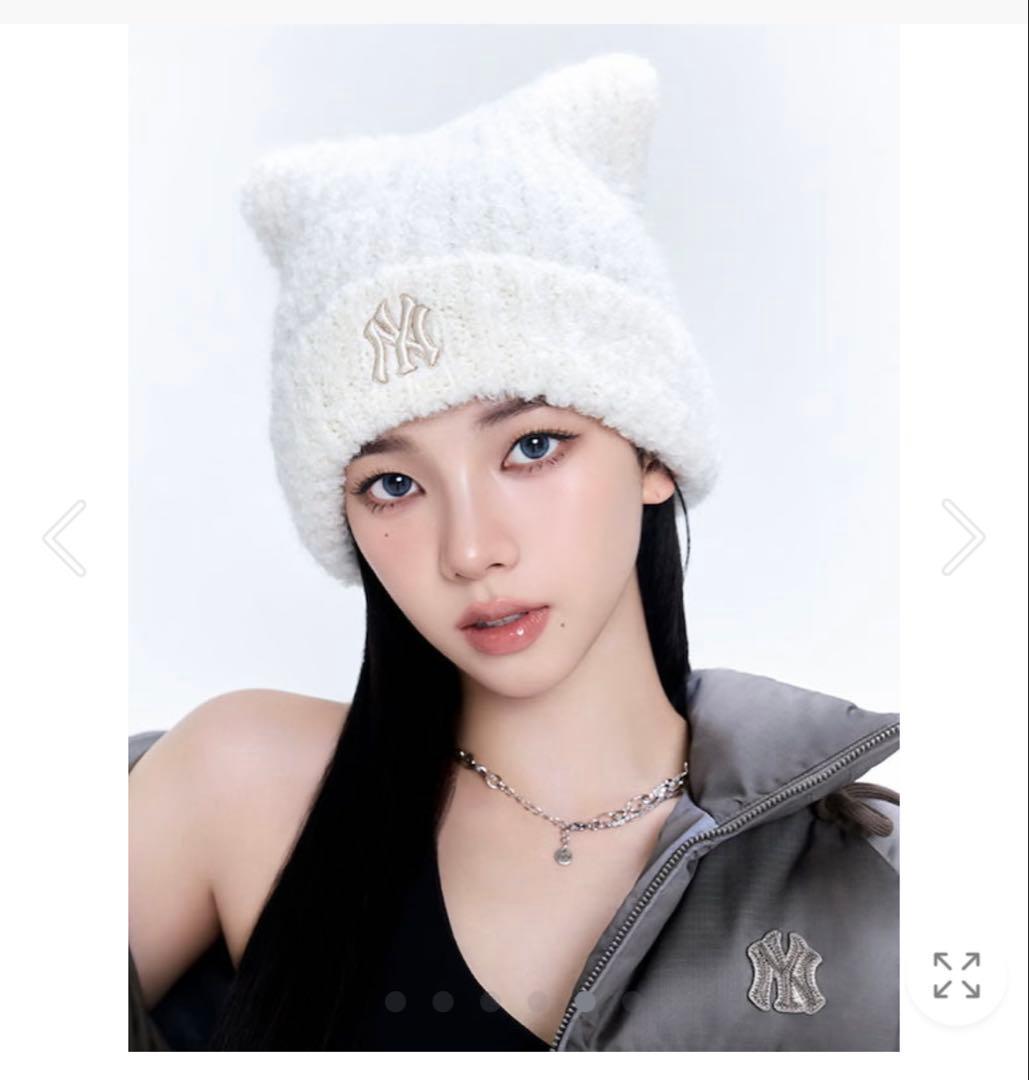 MLB ビーニー 韓国限定 猫耳ニット帽 ホワイト - メルカリ