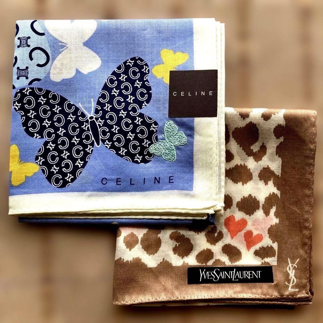 CELINE 蝶柄刺繍 YSLヒョウ柄ハート 大判ハンカチセット - メルカリ