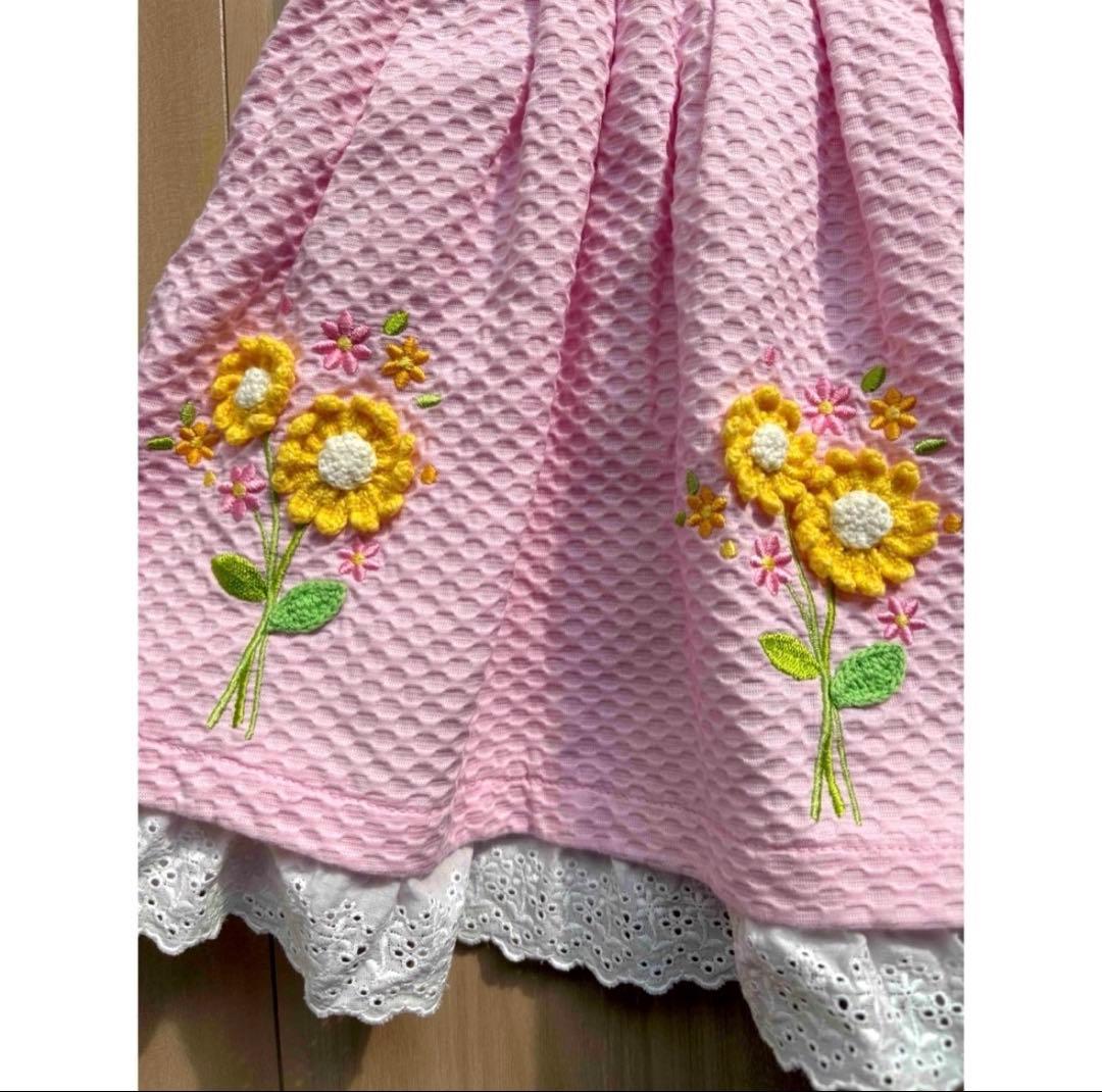 希少 メゾピアノ 100 ワンピース 立体刺繍 花柄 旧タグ 日本製美品