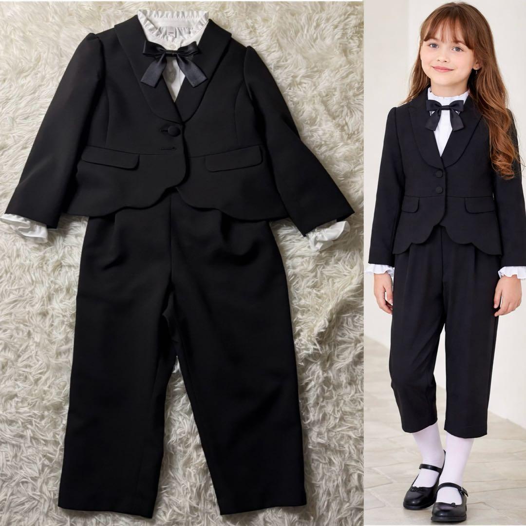 新品級✨ 女の子120 フォーマル 黒 パンツスーツセット スカラップ