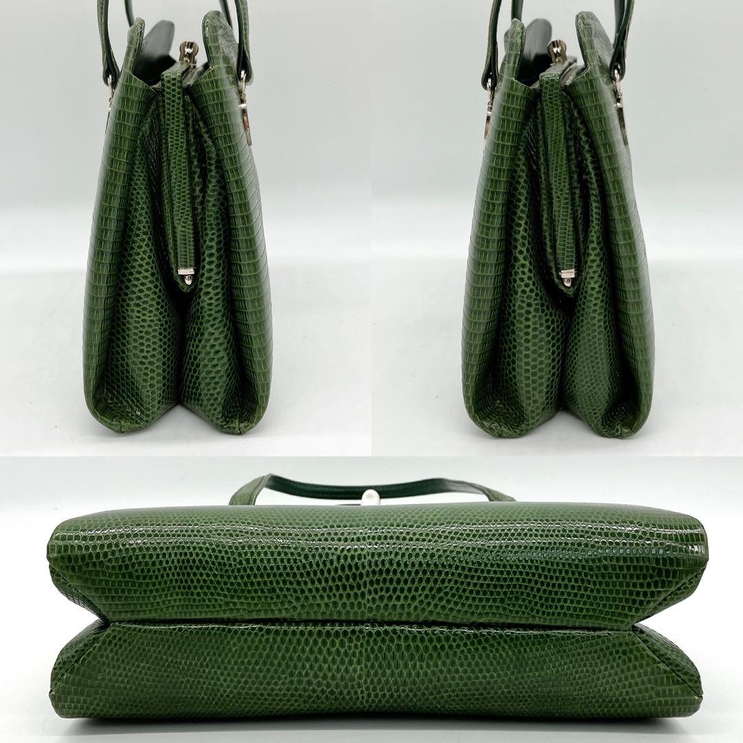 希少リザード本革【MARUU】ハンドバッグ グリーン フォーマルバッグ